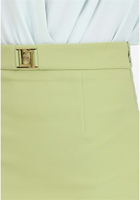 Pistachio green women's skirt with golden metal logo ELISABETTA FRANCHI | GOT0341E2105